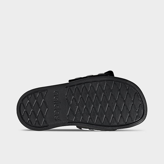 Bottom view of Big Kids' adidas Adilette Comfort Adjustable Slide Sandals in Core Black/Cloud White Click to zoom