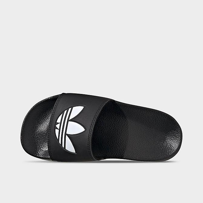 Back view of Big Kids' adidas Originals Adilette Lite Slide Sandals in Core Black/Cloud White Click to zoom