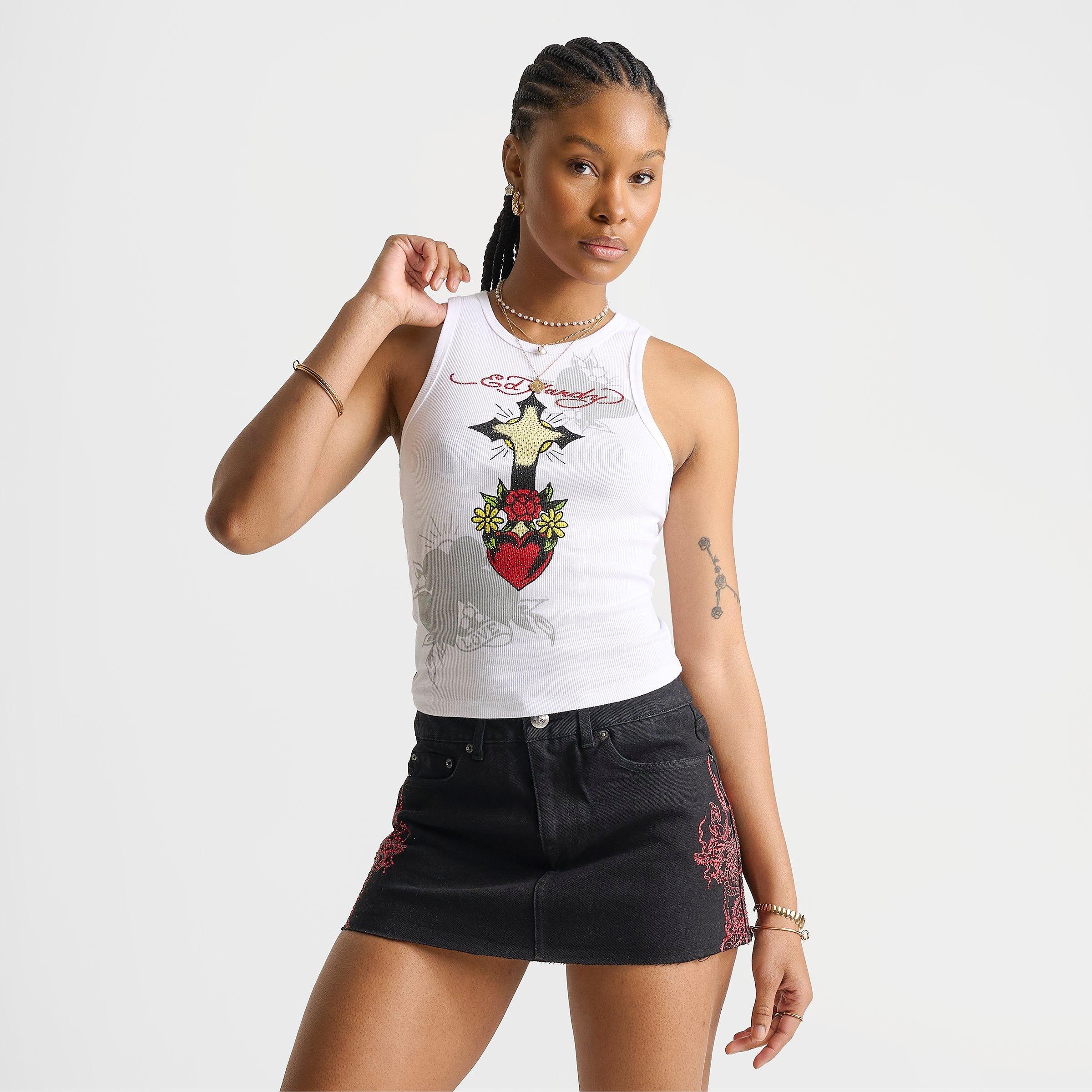 Women's Ed Hardy Cross Heart Rhinestone Tank | Finish Line