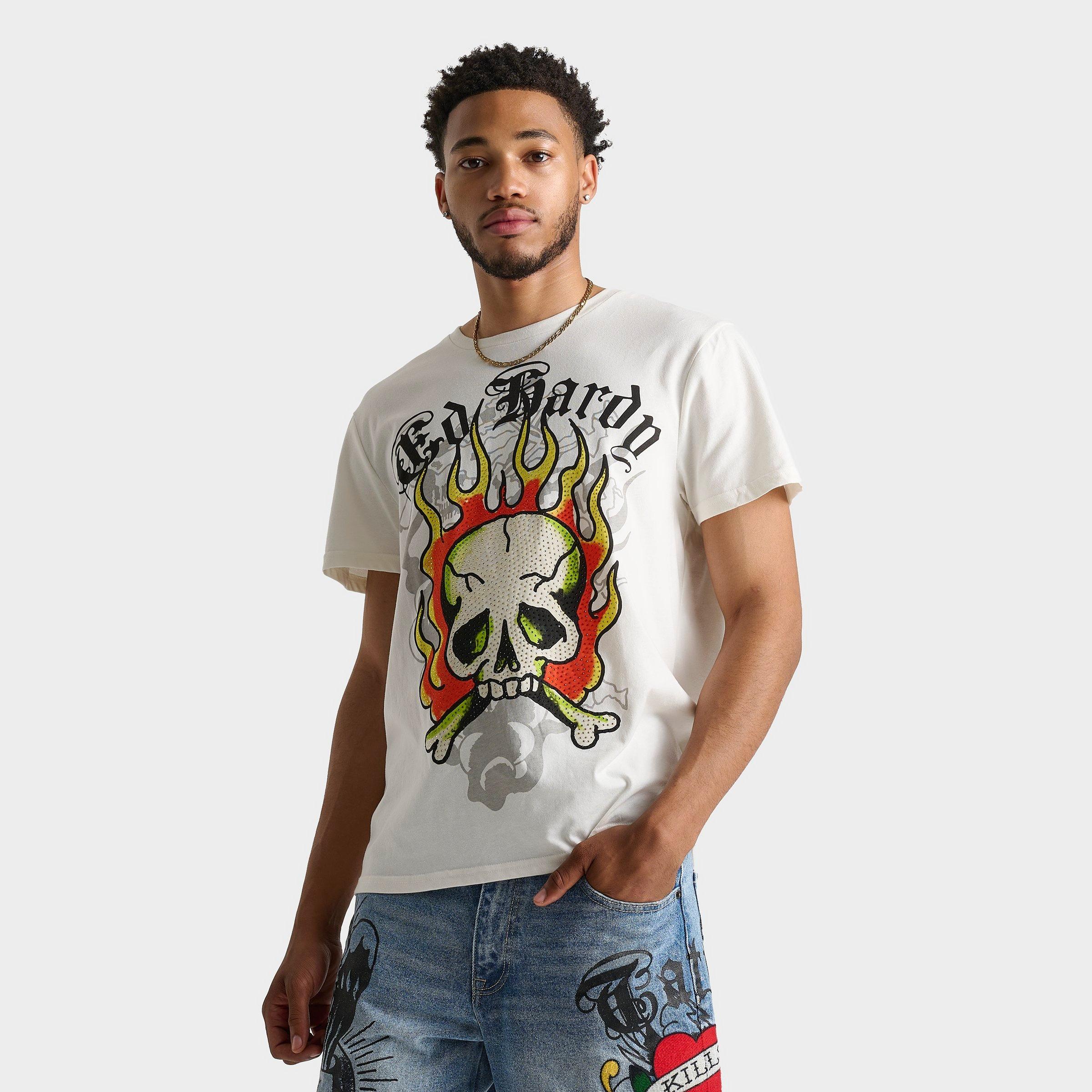 Men's Ed Hardy Flame Skull Rhinestone T-Shirt