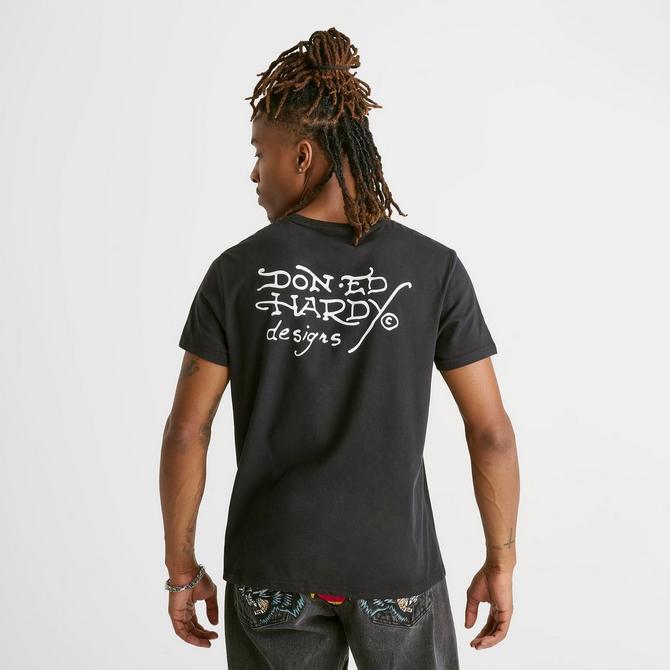 [angle] view of Men's Ed Hardy Flame Skull Rhinestone T-Shirt in Black Click to zoom