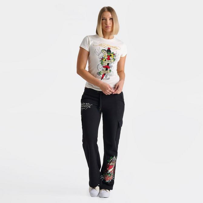 [angle] view of Women's Ed Hardy Rhinestone Dagger Fitted T-Shirt in White Click to zoom
