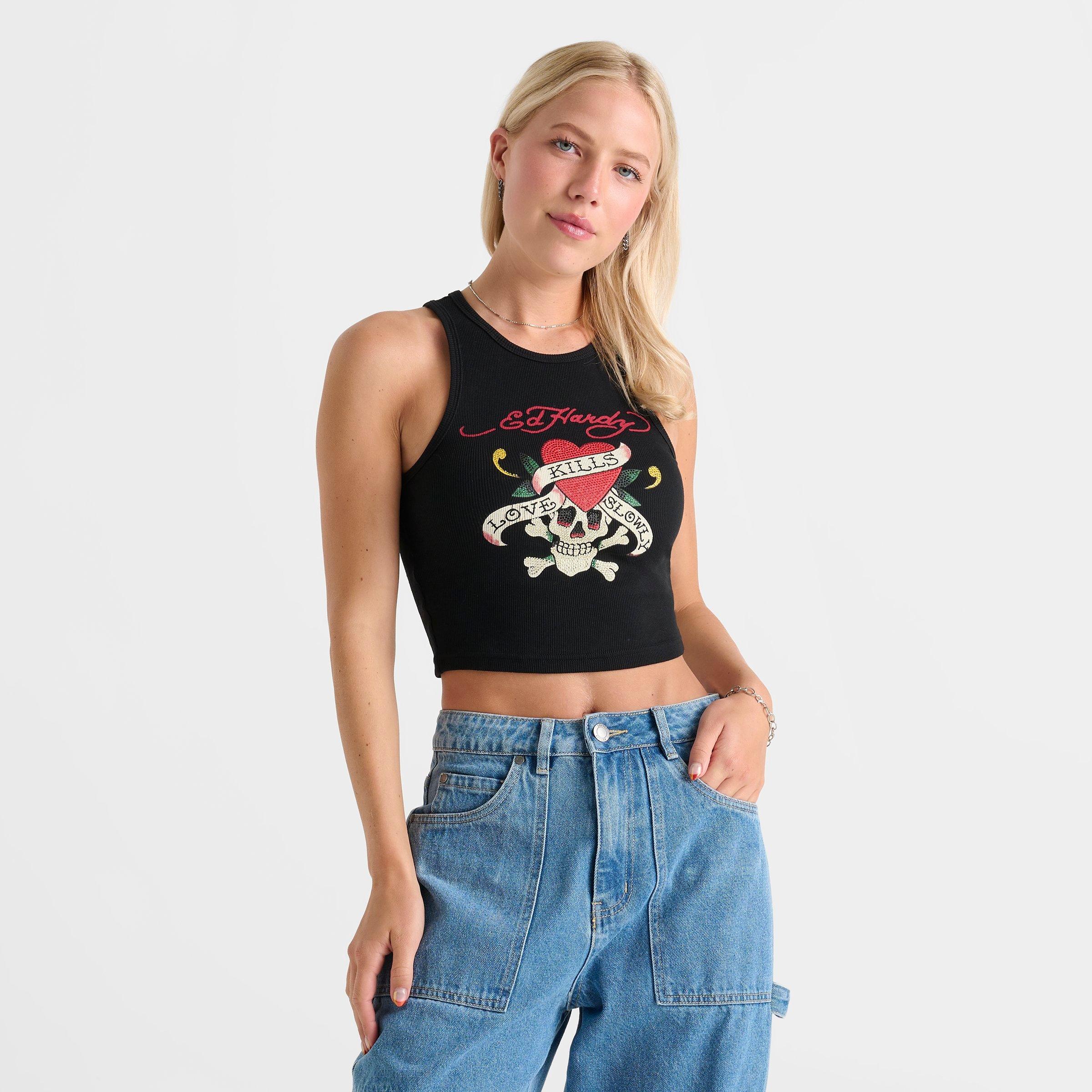 Women's Ed Hardy Rhinestone Skull Rib Tank