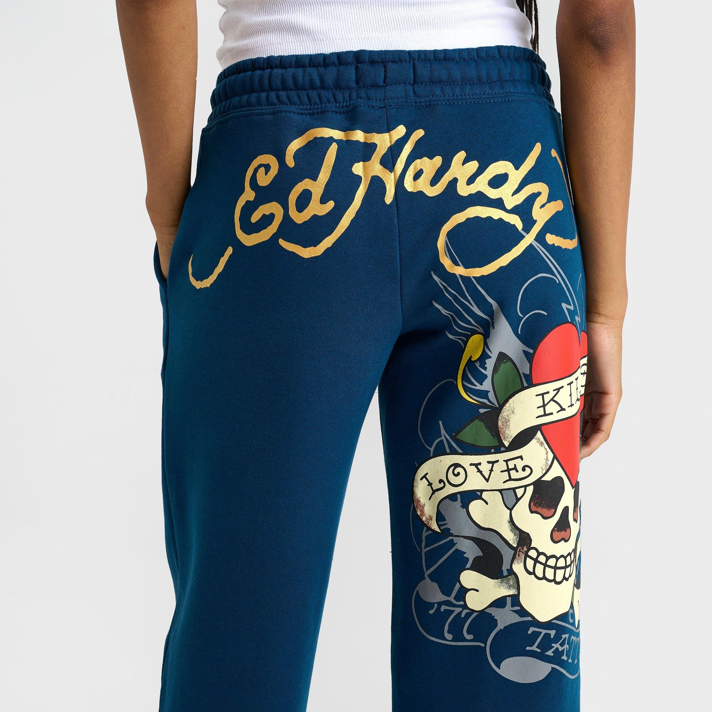 Women's Ed Hardy "Love Kills Slowly" Skull Fleece Jogger Pants