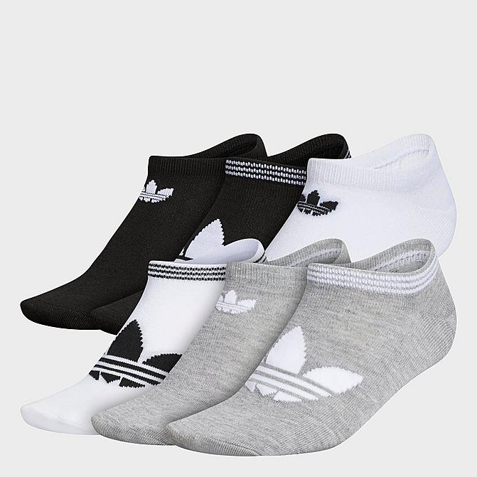 Front view of Women's adidas Originals 6-Pack No-Show Socks in Heather Grey/White/Black Click to zoom