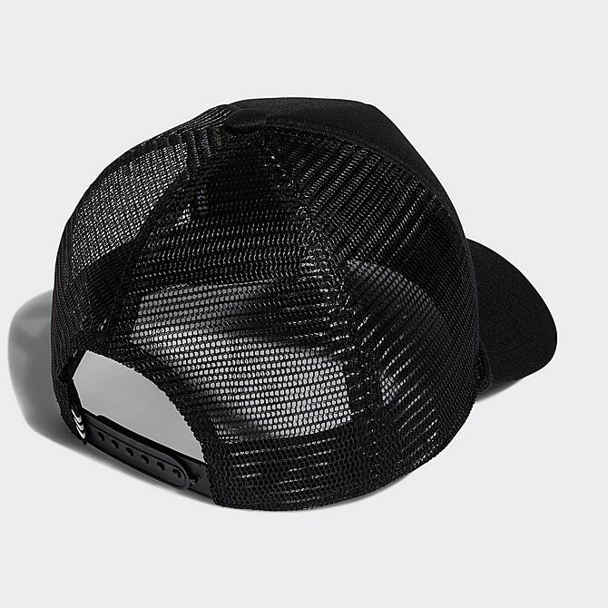 Front view of adidas Originals Dispatch Trucker Snapback Hat in Black Click to zoom