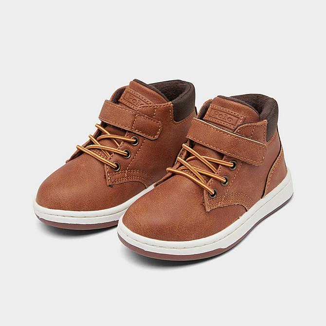 Three Quarter view of Boys' Toddler Polo Court Sneaker Boots in Brown Click to zoom