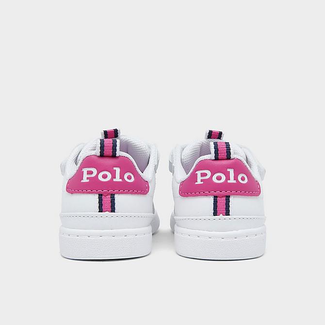 Left view of Girls' Toddler Polo Ralph Lauren Heritage Court Bear Casual Shoes in White/Pink Click to zoom