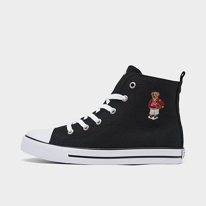 Right view of Boys' Little Kids' Polo Ralph Lauren Hamptyn Hi Bear High Top Casual Shoes in Black Click to zoom