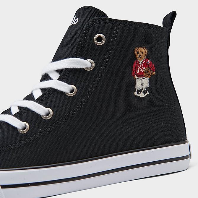 Front view of Boys' Little Kids' Polo Ralph Lauren Hamptyn Hi Bear High Top Casual Shoes in Black Click to zoom