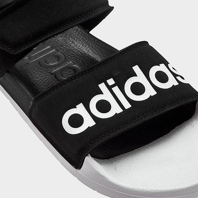 Front view of Women's adidas adilette Athletic Sandals in Black/White/Black Click to zoom