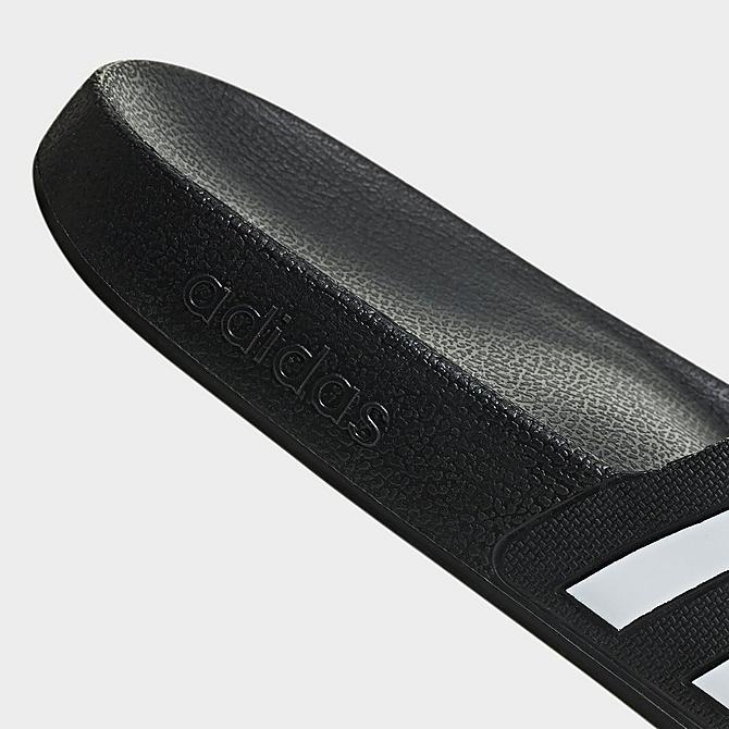Front view of Women's adidas Originals adilette Aqua Slide Sandals in Black/White/Black Click to zoom