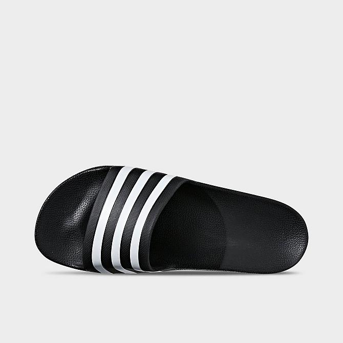 Back view of Women's adidas Originals adilette Aqua Slide Sandals in Black/White/Black Click to zoom
