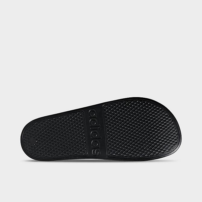 Bottom view of Women's adidas Originals adilette Aqua Slide Sandals in Black/White/Black Click to zoom