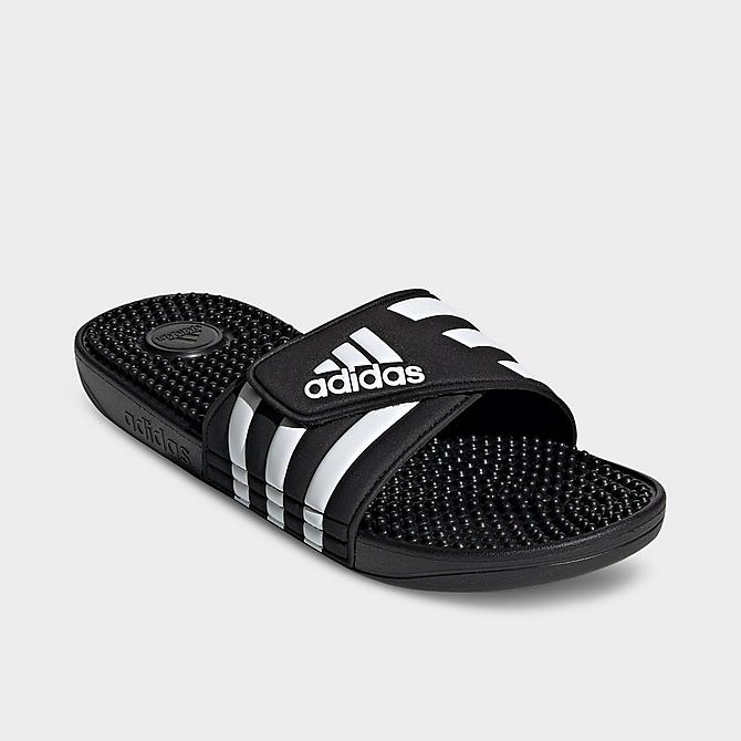 Three Quarter view of adidas Adissage Slide Sandals in Black/White/Black Click to zoom