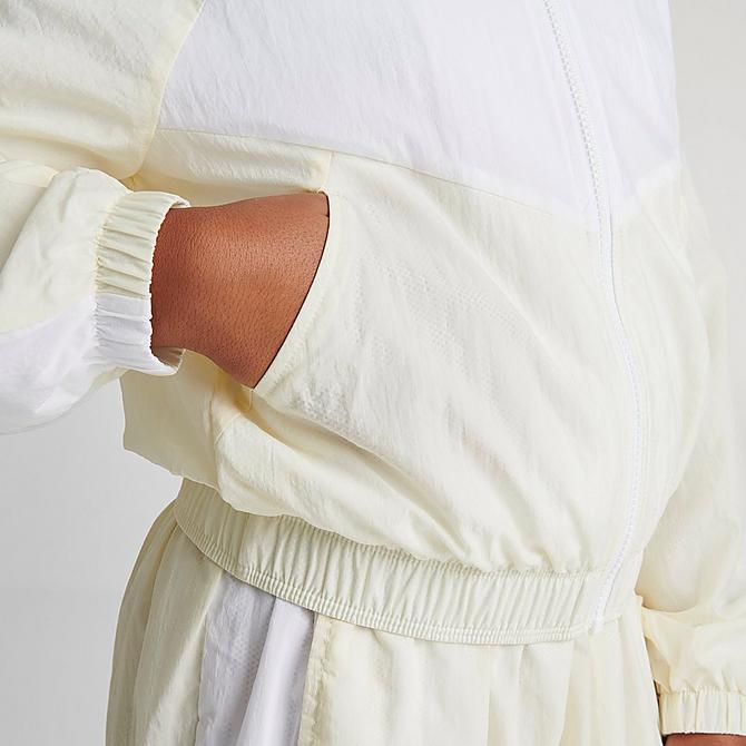 On Model 6 view of Girls' Nike Sportswear Woven Jacket in Coconut Milk/White/Coconut Milk Click to zoom
