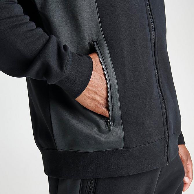 On Model 6 view of Men's Nike Sportswear Hybrid Fleece Full-Zip Hoodie in Black/Dark Smoke Grey Click to zoom