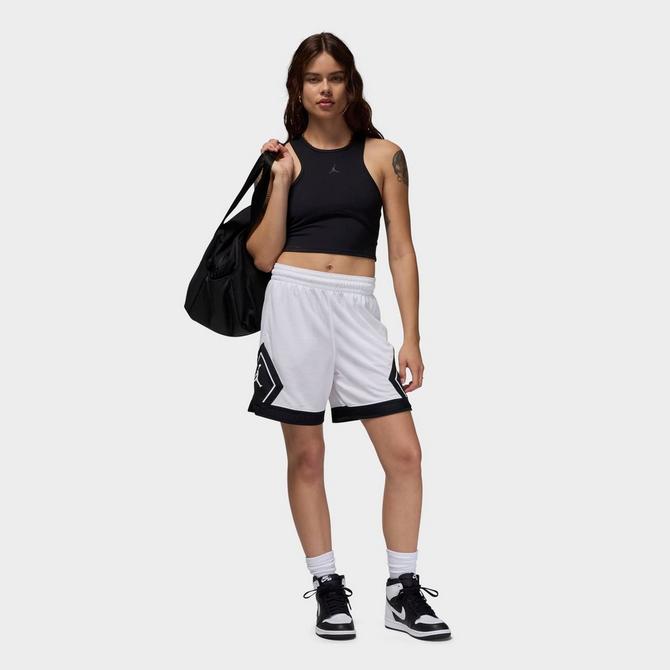 [angle] view of Women's Jordan Sport Diamond Basketball Shorts in White/Black/Black/White Click to zoom