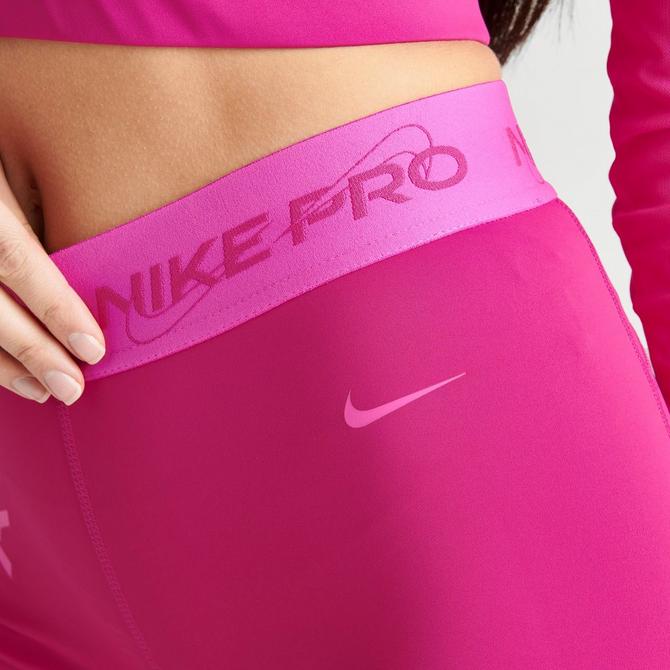 Nike Pro Dri Fit Crop Mid Rise Printed Leggings Blue