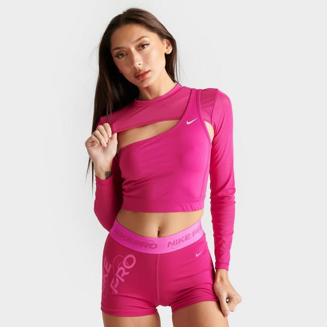 Nike, Pro Long-Sleeve Cropped Top - Black/Lemon