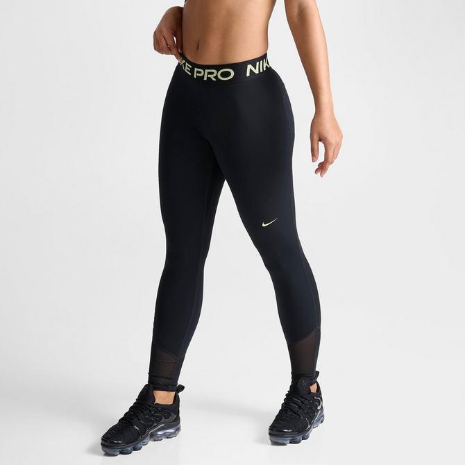 Nike Womens Pro Mid-Rise Legging, Deep Jungle / Metallic Silver