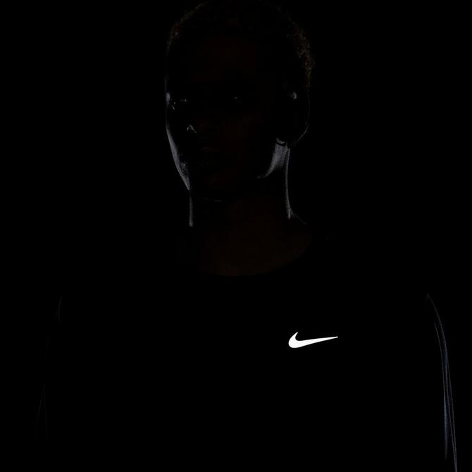[angle] view of Men's Nike Miler Dri-FIT UV Long-Sleeve Running Top in Black/Reflective Silver Click to zoom