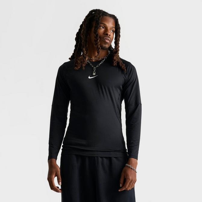[angle] view of Men's Nike Pro Dri-FIT Tight Long-Sleeve Fitness Top in Black/White Click to zoom