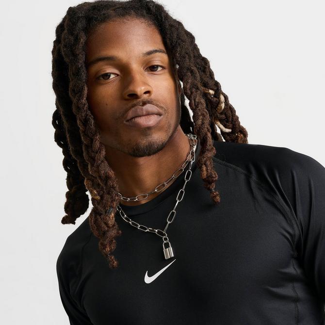 [angle] view of Men's Nike Pro Dri-FIT Tight Long-Sleeve Fitness Top in Black/White Click to zoom