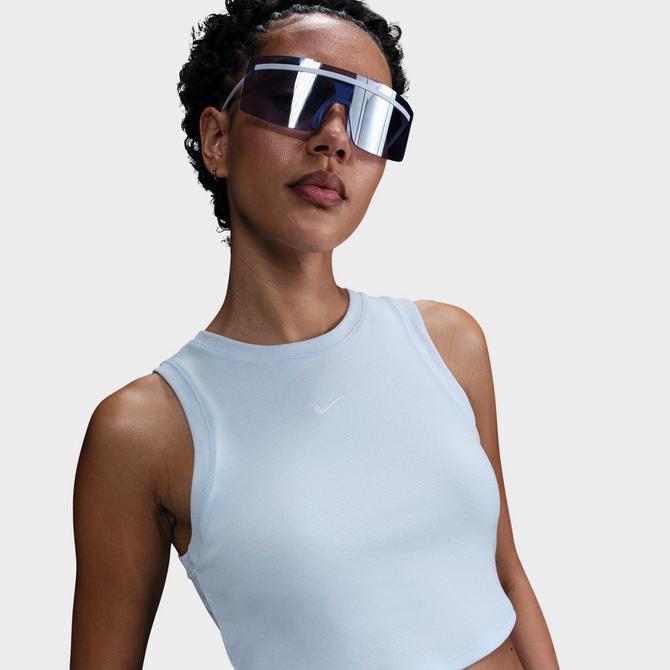 [angle] view of Women's Nike Sportswear Essential Ribbed Cropped Tank in Blue Tint/Sail Click to zoom