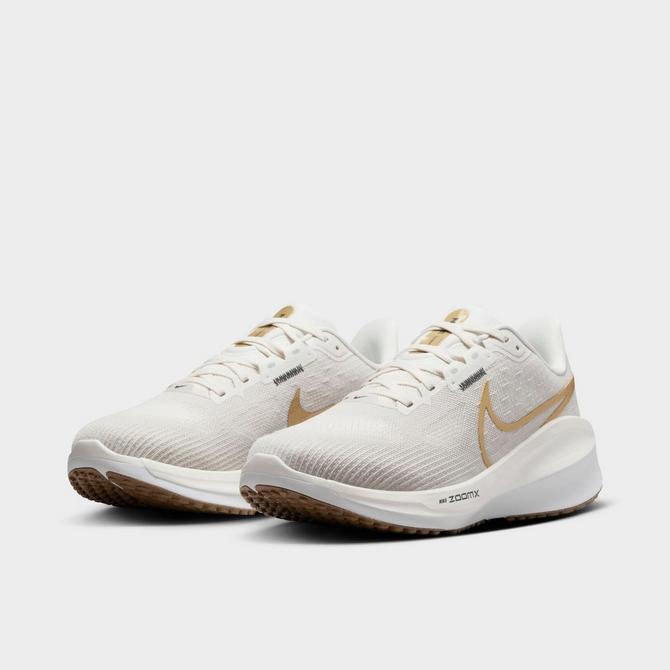 Three Quarter view of Women's Nike Vomero 17 Running Shoes in Phantom/Metallic Gold/Light Bone/Sail Click to zoom