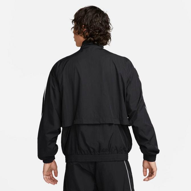 [angle] view of Men's Nike Sportswear Solo Swoosh Woven Track Jacket in Black/White Click to zoom