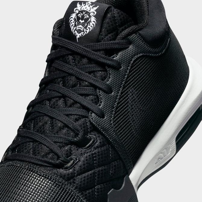 Front view of Nike LeBron Witness 8 TB Basketball Shoes in Black/White/Black Click to zoom