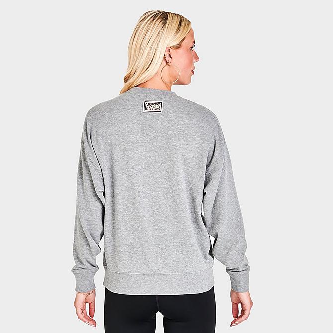 Back Right view of Women's Mitchell & Ness Los Angeles Lakers Logo Fleece Crewneck Sweatshirt in Grey Heather Click to zoom