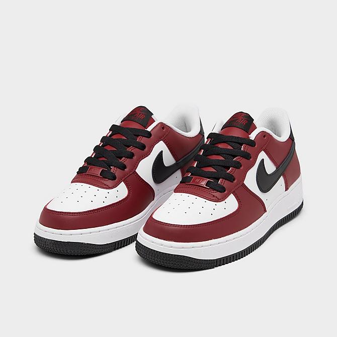 Three Quarter view of Big Kids' Nike Air Force 1 LV8 Casual Shoes in Team Red/Black/White Click to zoom