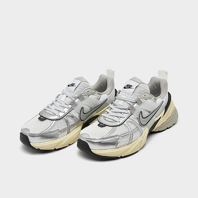 Three Quarter view of Women's Nike V2K Runtekk Running Shoes in Summit White/Metallic Silver/Pure Platinum/Light Iron Ore Click to zoom