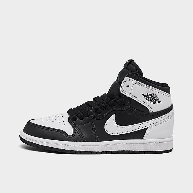 Right view of Little Kids' Air Jordan Retro 1 High OG Casual Shoes in Black/White/White Click to zoom