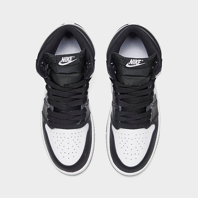 Back view of Little Kids' Air Jordan Retro 1 High OG Casual Shoes in Black/White/White Click to zoom