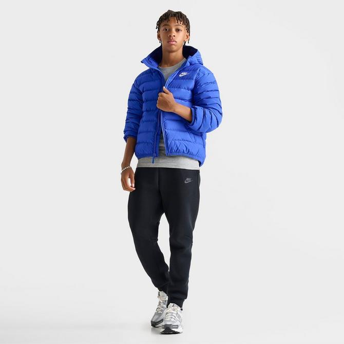 [angle] view of Kids' Nike Sportswear Lightweight Synthetic Fill Hooded Jacket in Game Royal/Game Royal/White Click to zoom