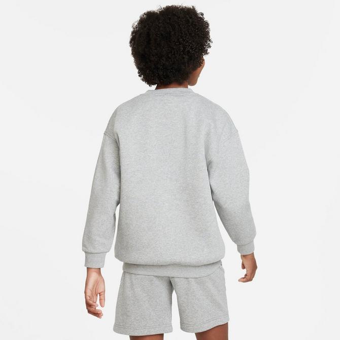 [angle] view of Girls' Nike Sportswear Club Fleece Oversized Sweatshirt in Dark Grey Heather/White Click to zoom