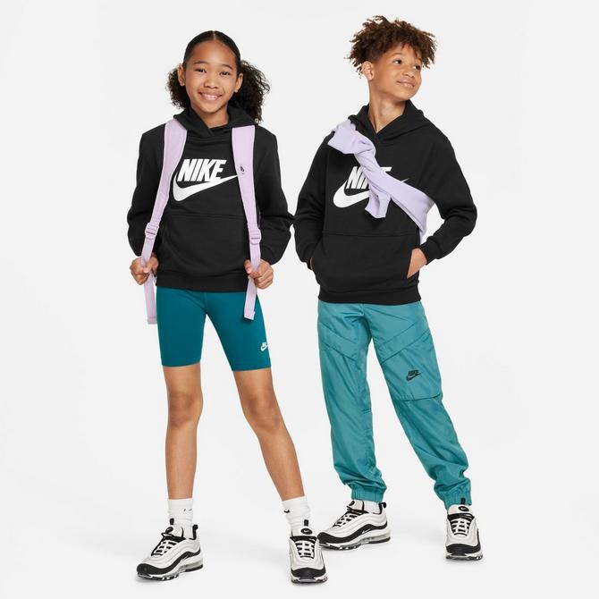 [angle] view of Big Kids' Nike Sportswear Club Fleece Pullover Hoodie in Black/White Click to zoom