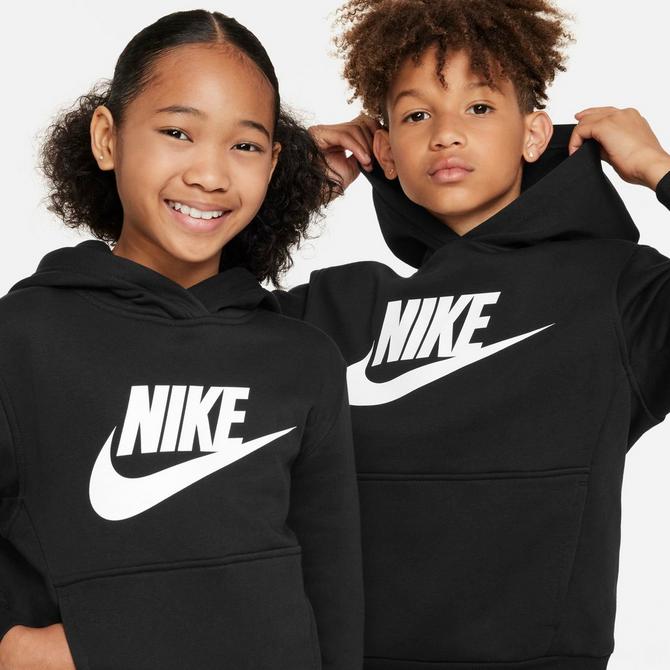 [angle] view of Big Kids' Nike Sportswear Club Fleece Pullover Hoodie in Black/White Click to zoom
