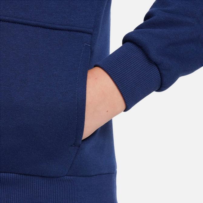 [angle] view of Big Kids' Nike Sportswear Club Fleece Pullover Hoodie in Midnight Navy/White Click to zoom