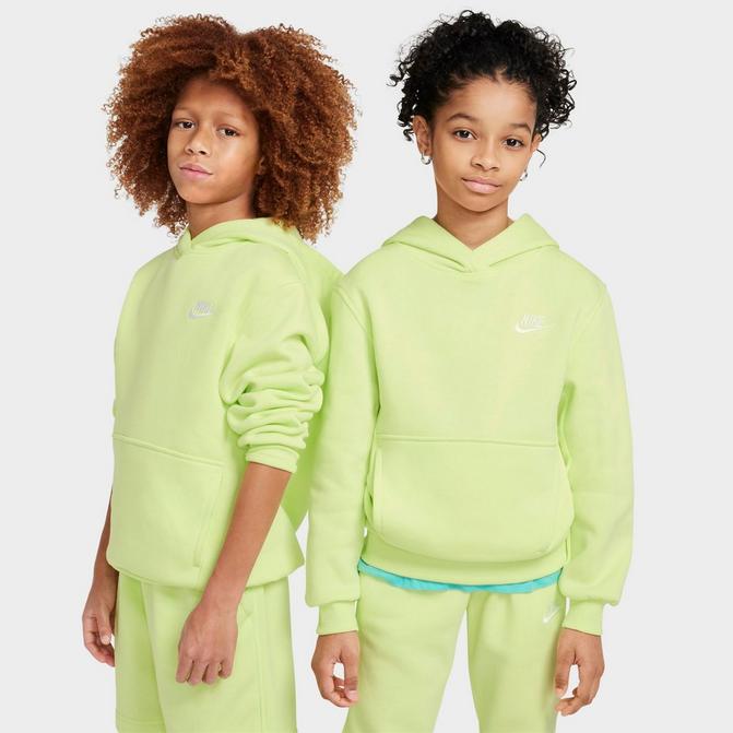 [angle] view of Kids' Nike Sportswear Club Fleece Pullover Hoodie in Light Lemon Twist/White Click to zoom