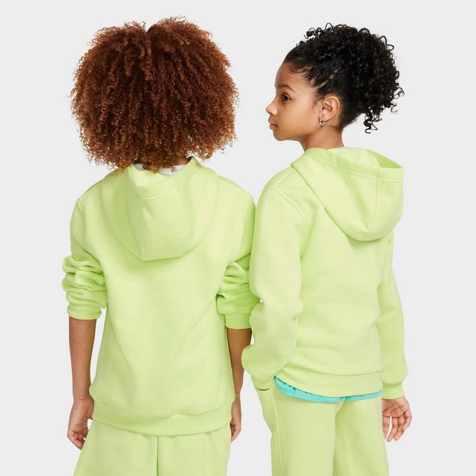 [angle] view of Kids' Nike Sportswear Club Fleece Pullover Hoodie in Light Lemon Twist/White Click to zoom