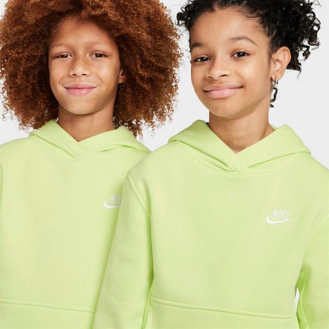 [angle] view of Kids' Nike Sportswear Club Fleece Pullover Hoodie in Light Lemon Twist/White Click to zoom