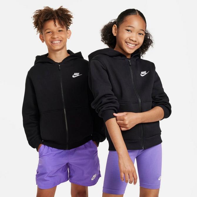 [angle] view of Kids' Nike Sportswear Club Fleece Full-Zip Hoodie in Black/White Click to zoom