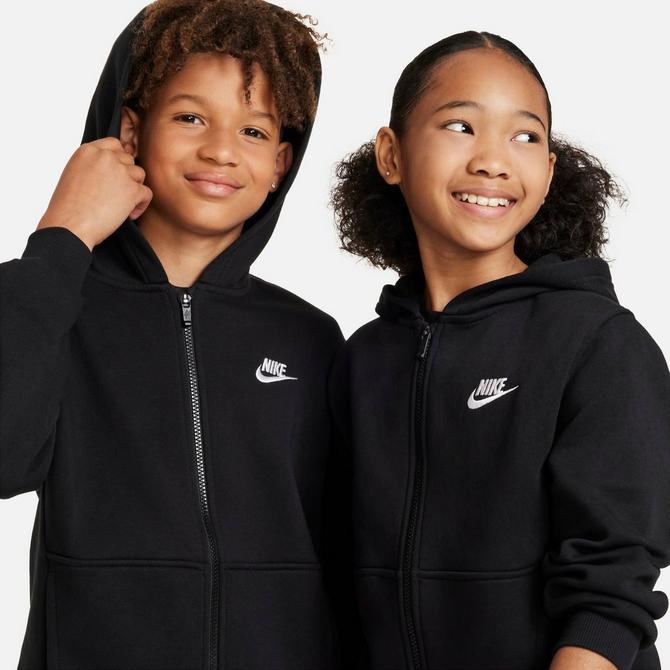 [angle] view of Kids' Nike Sportswear Club Fleece Full-Zip Hoodie in Black/White Click to zoom