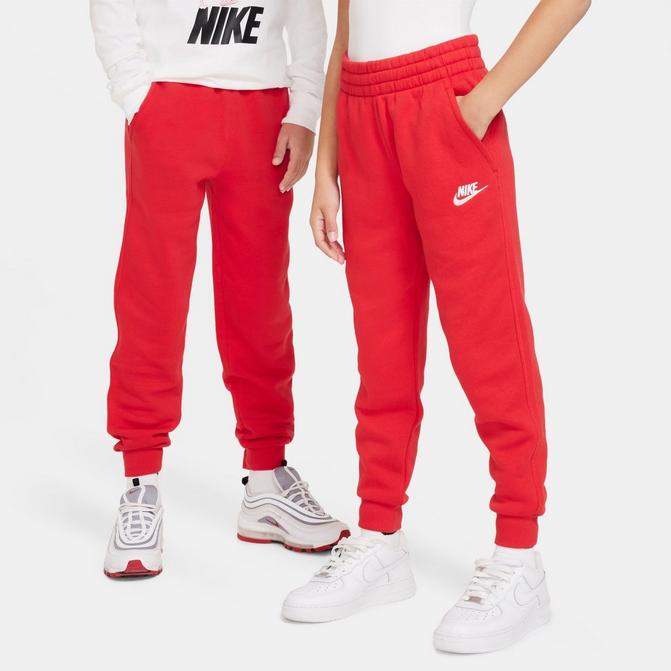 [angle] view of Kids' Nike Sportswear Club Fleece Jogger Pants in University Red/White Click to zoom