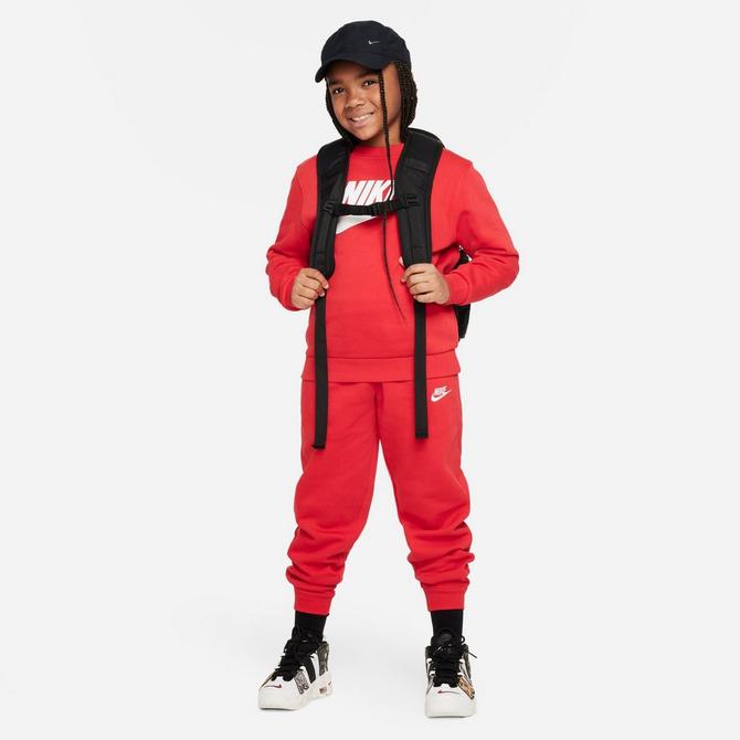 [angle] view of Kids' Nike Sportswear Club Fleece Jogger Pants in University Red/White Click to zoom