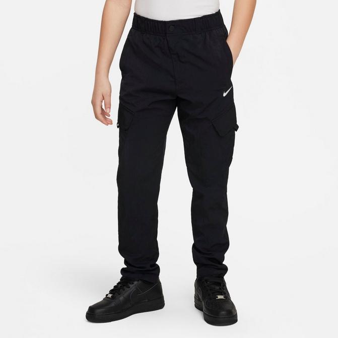 [angle] view of Kids' Nike Outdoor Play Woven Cargo Pants in Black Click to zoom